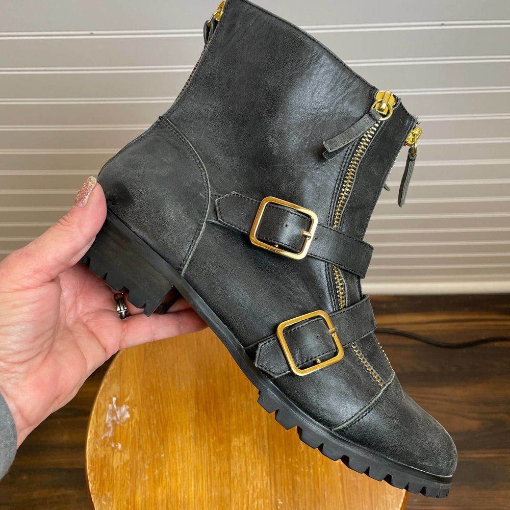 Cynthia Vincent Darby Double Zip & Buckle Moto Lug Sole Boots - Picture 3 of 11
